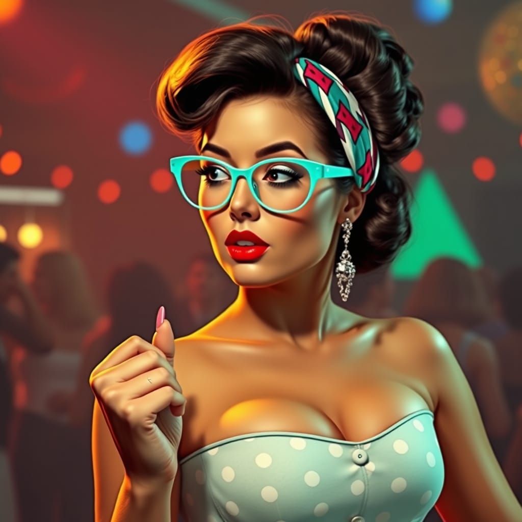 Glamorous Disco Dancer in Psychedelic Rockabilly Style