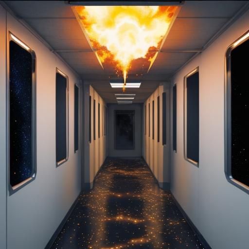 Hallway on Fire: Explosion and Smoke