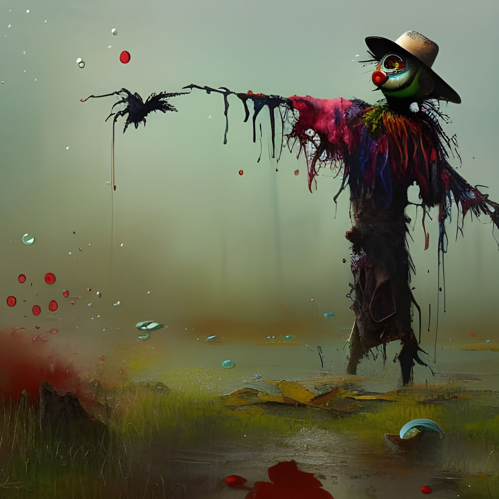 Scary crow and scarecrow