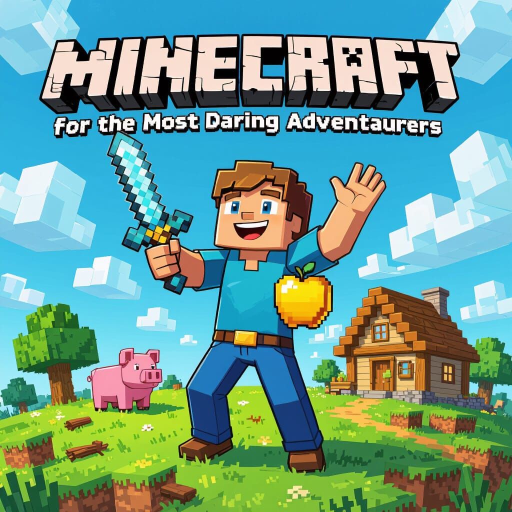 Minecraft Adventure: Steve with Diamond Sword and Apple