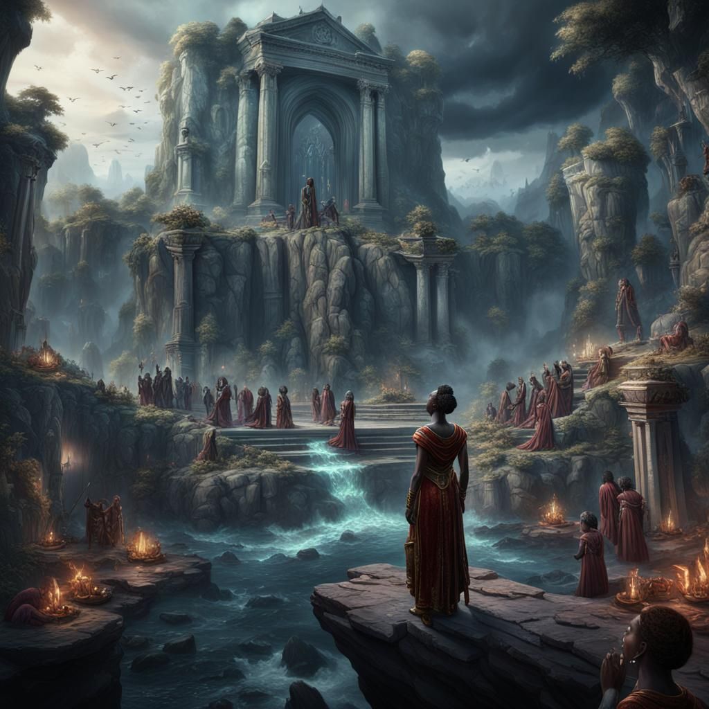 Niobe crying as she watches her 7 daughters and 7 sons die