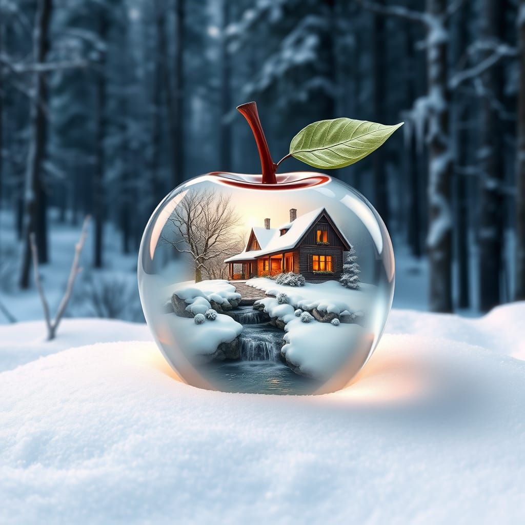 Crystal Apple Winter Wonderland Scene Inside a Snowy Forest