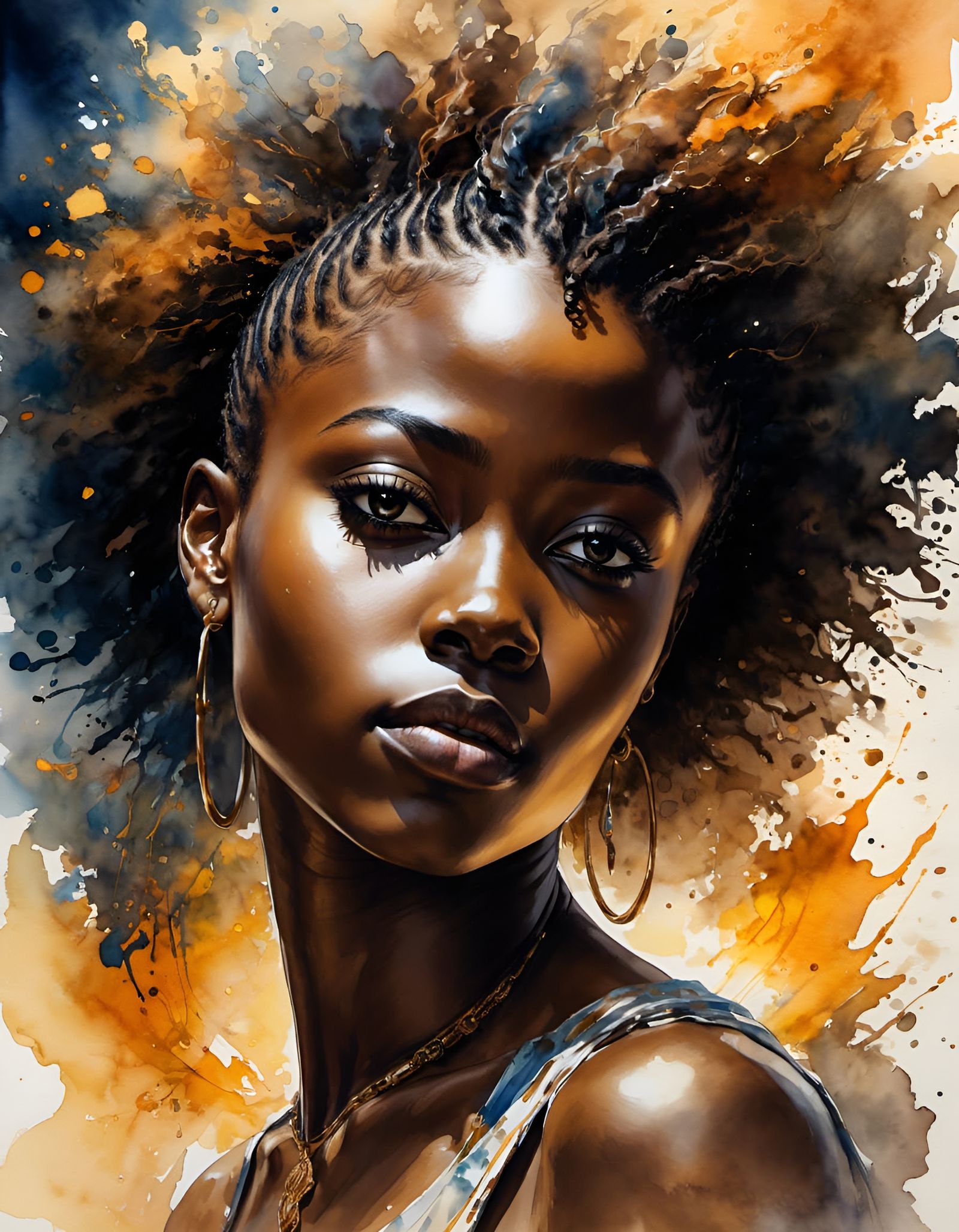 Captivating African Beauty in Watercolor Style