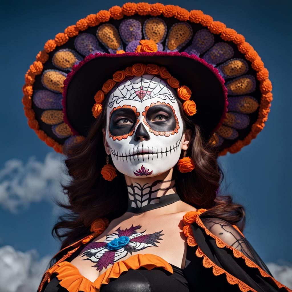 Full bodied  shot of La Catrina, The spirit of Halloween emb...