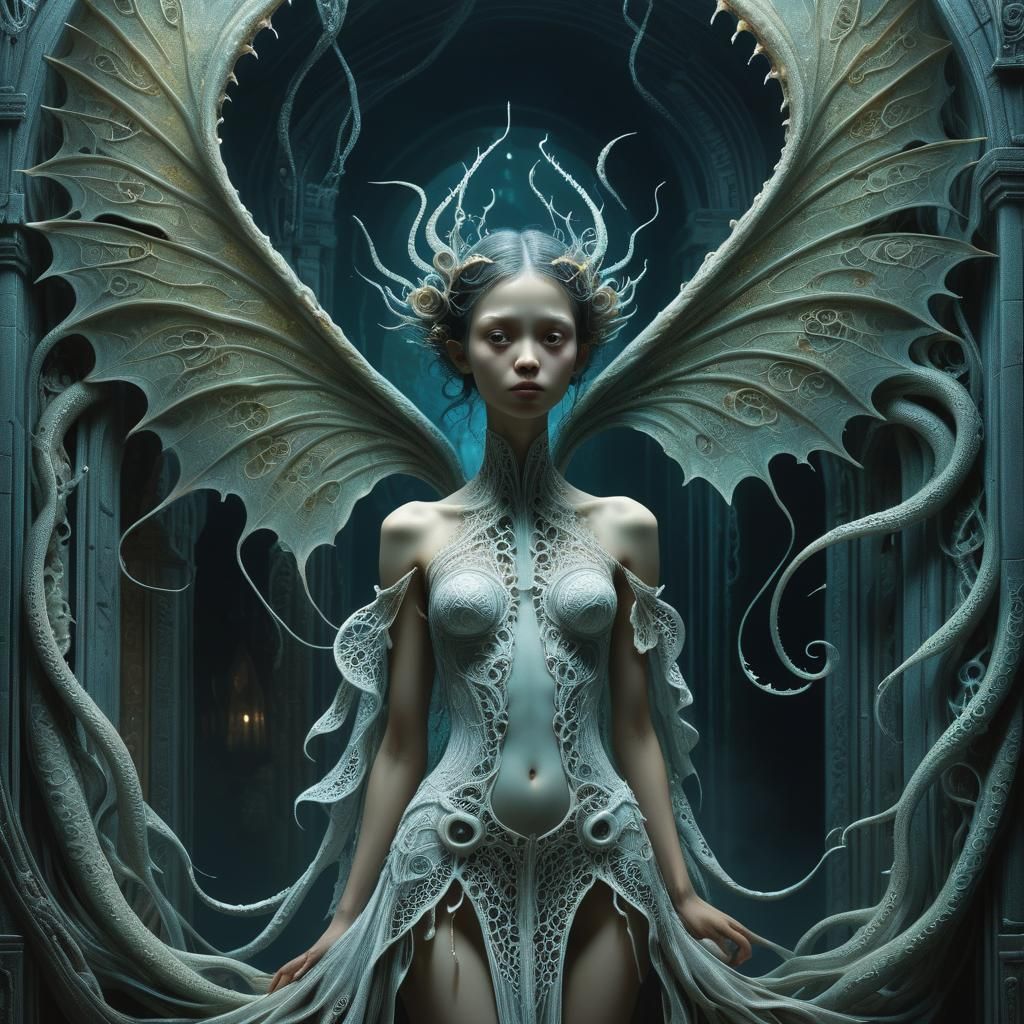 Lovecraftian Fairy Gazing Back, in Surrealist Style