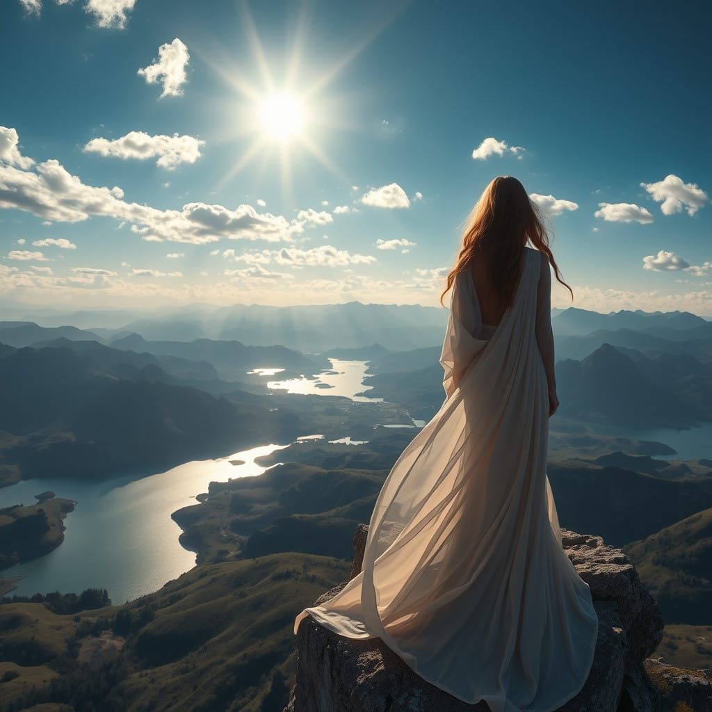 Ethereal Goddess Surveys Cinematic Dreamscape in 8K Parallax