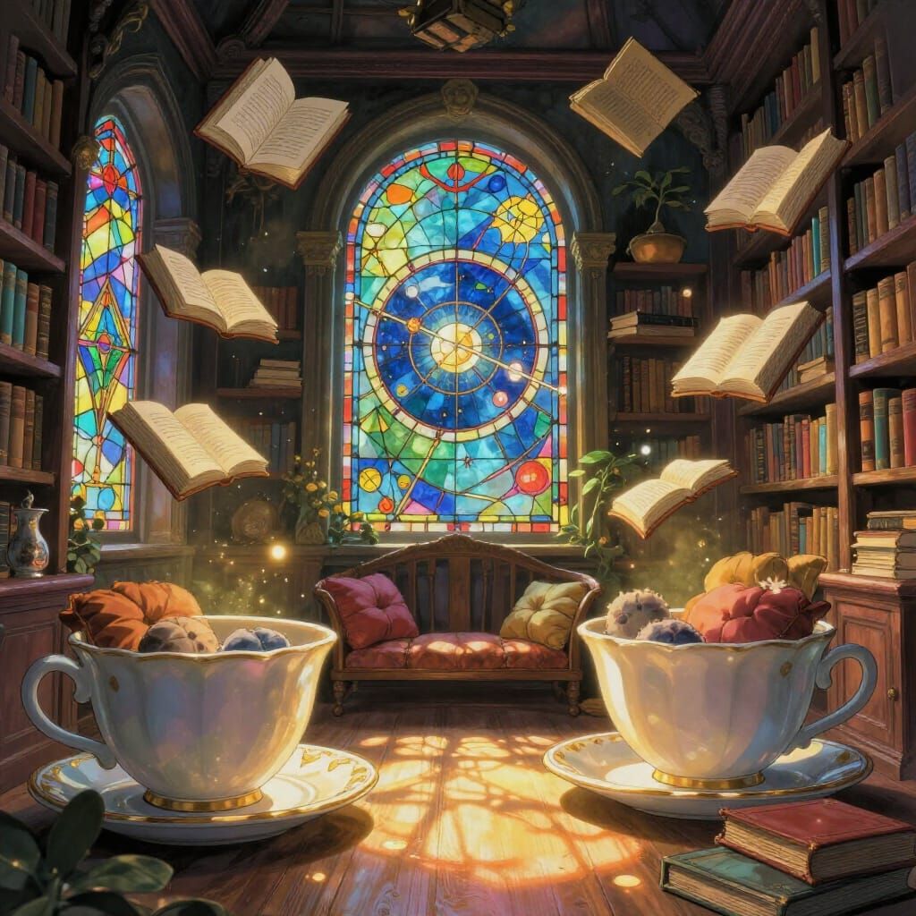 Magical Floating Library with Teacup Nooks