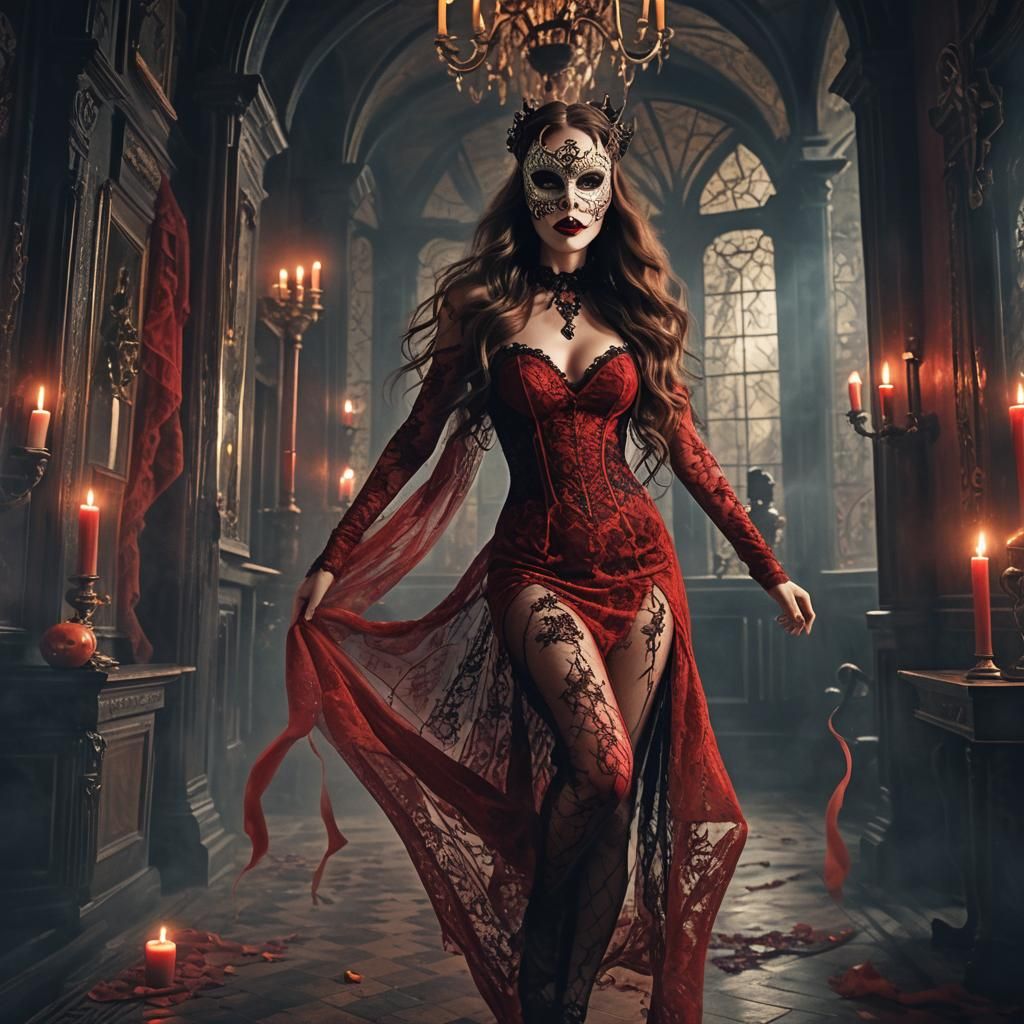 Woman Escaping Vampires in Haunted Mansion