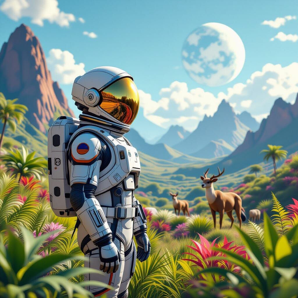 Astronaut on Exotic Planet in Low Poly Style