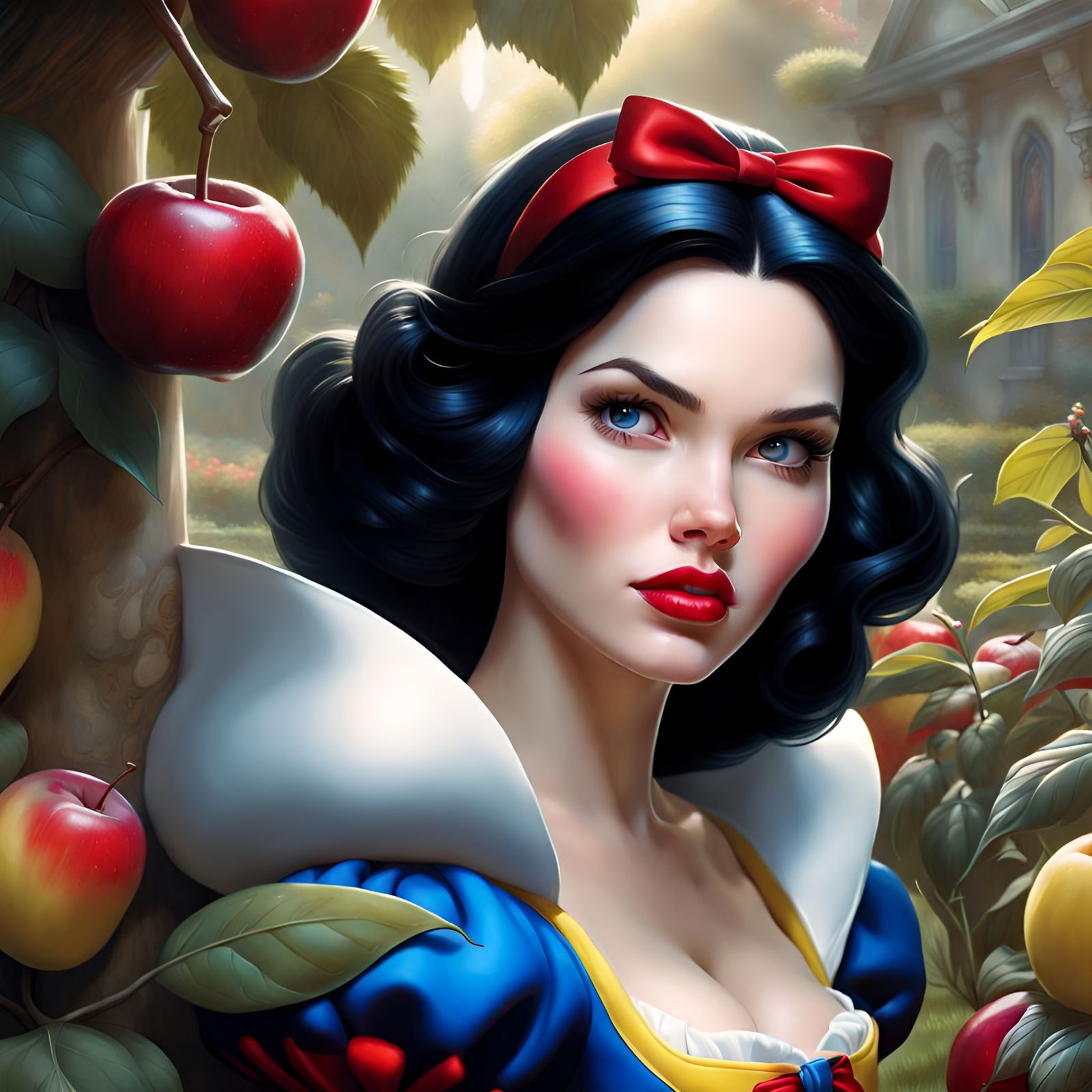 Detailed Portrait of Snow White in Garden
