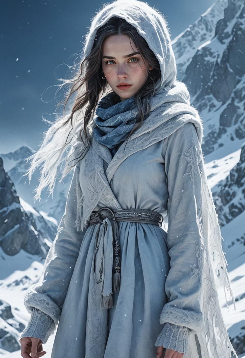 Mysterious Lady of the Blue Mountains: Photorealistic Portra...