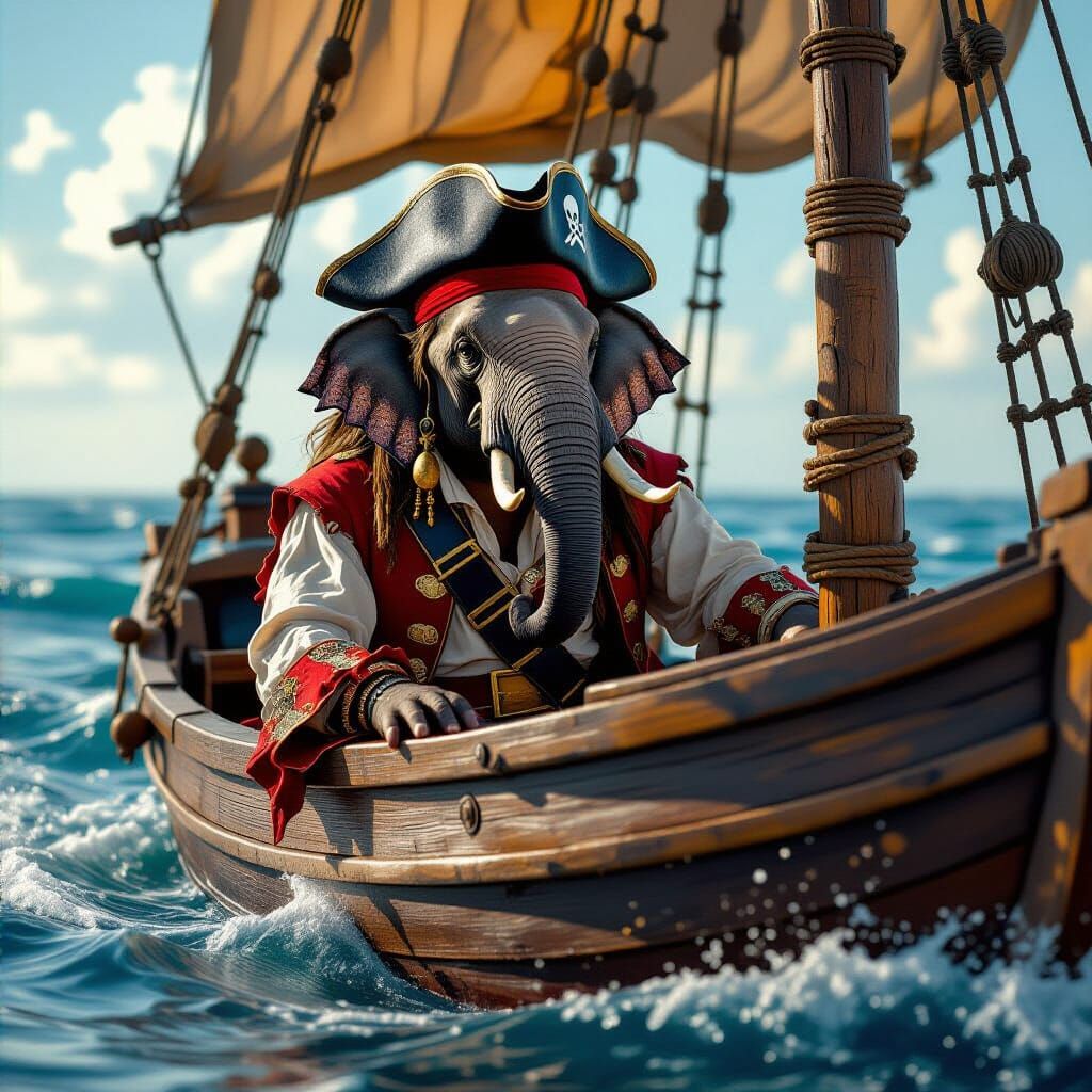 Pirate Elephant on Ship: Hyperrealistic Portrait