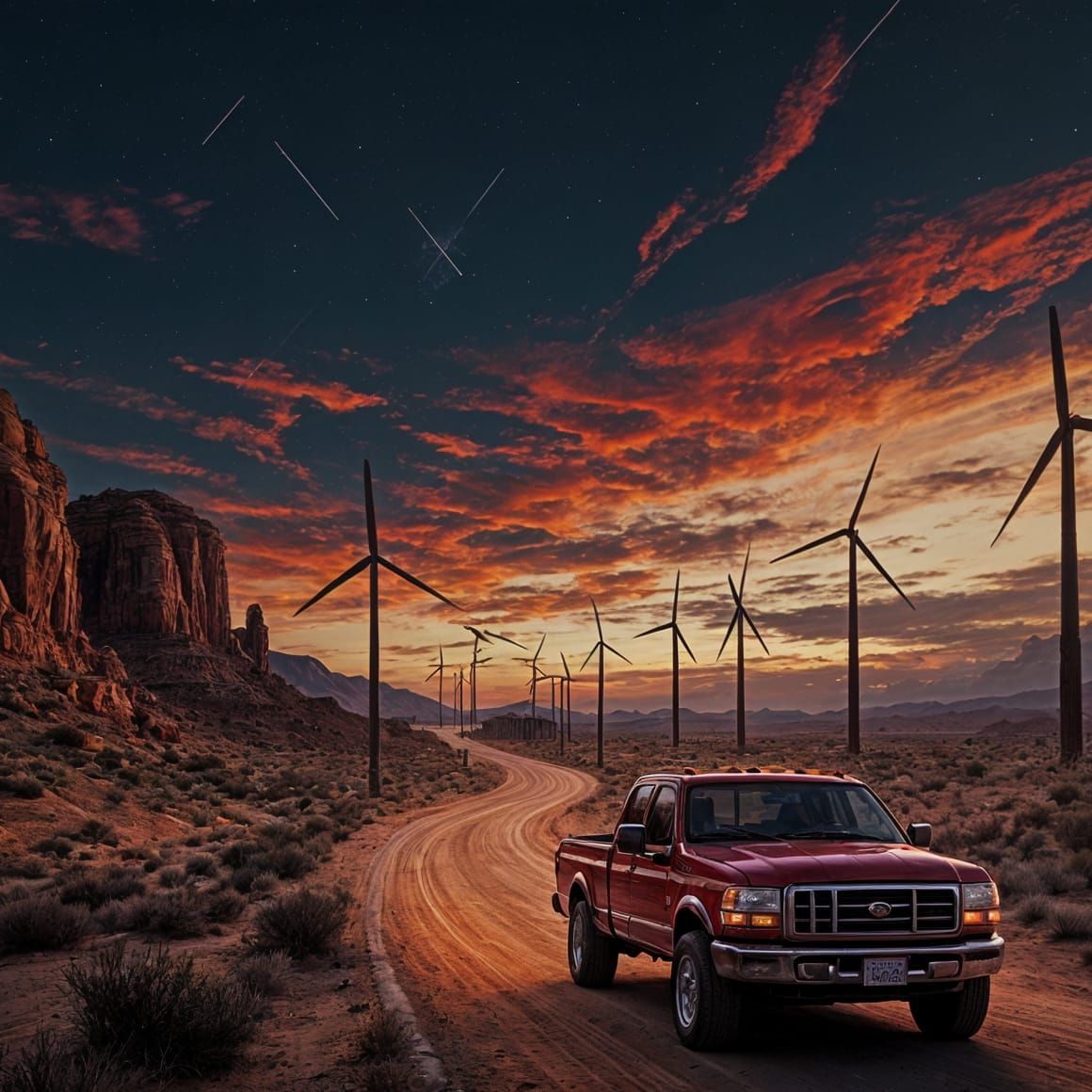 90s Ford F150 Speeds Down Desert Highway Under Starry Night