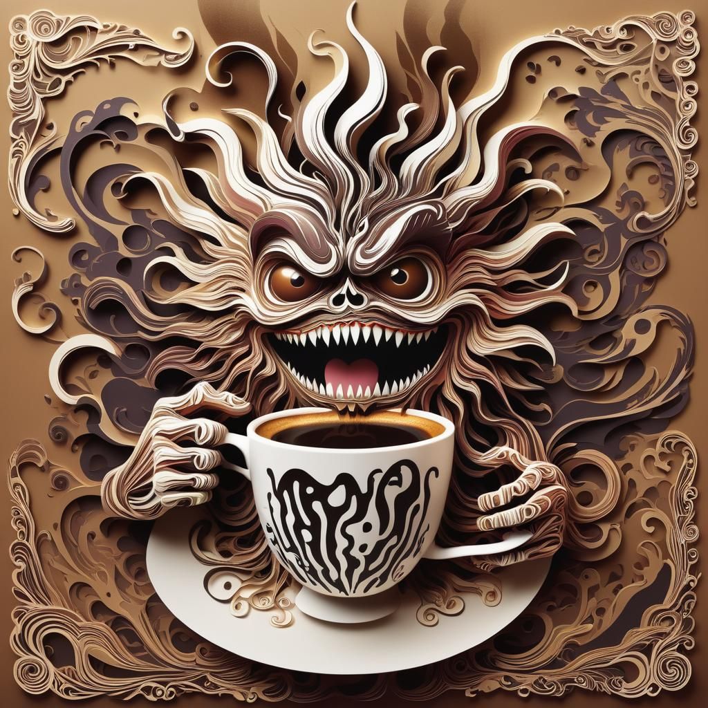 Psychedelic Kirigami Coffee Monster: Acid Trip Horror