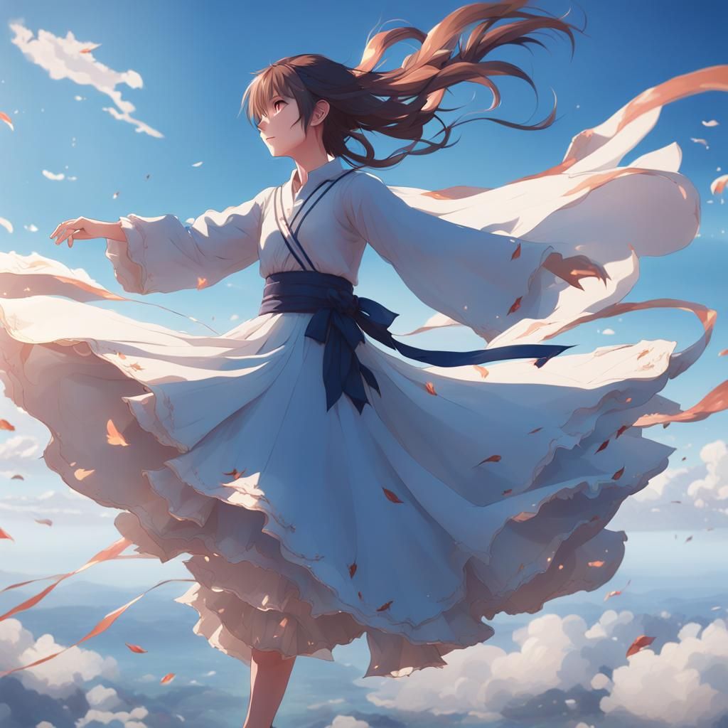 Flowy Fabric in Sky: 3D Anime Art
