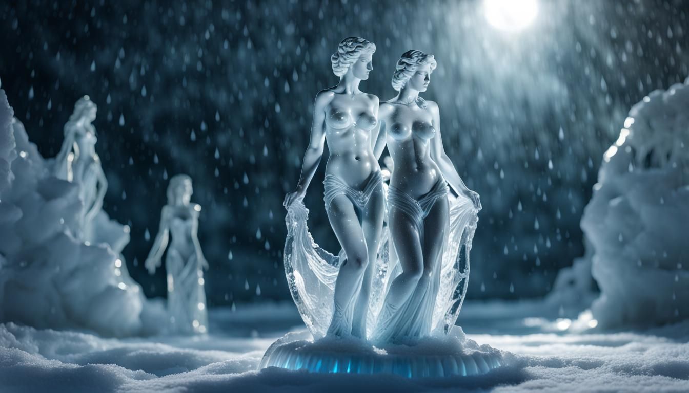 Ice Sculpture of Aphrodite and Venus in Snow