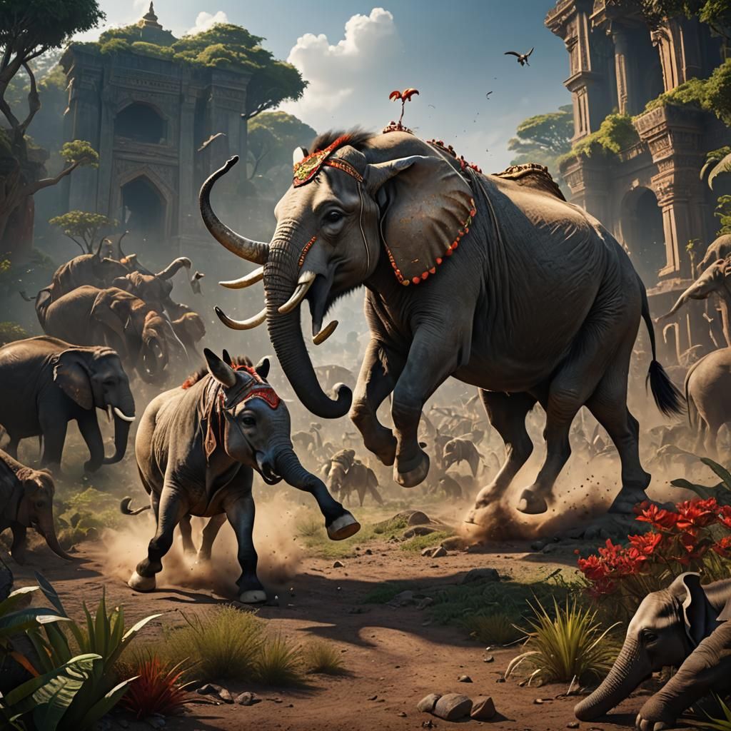 Donkey Versus Elephant: Detailed Fantasy Art
