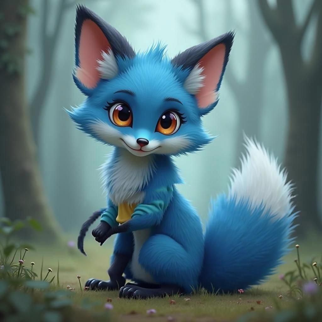 Young Blue Furry Fox Character