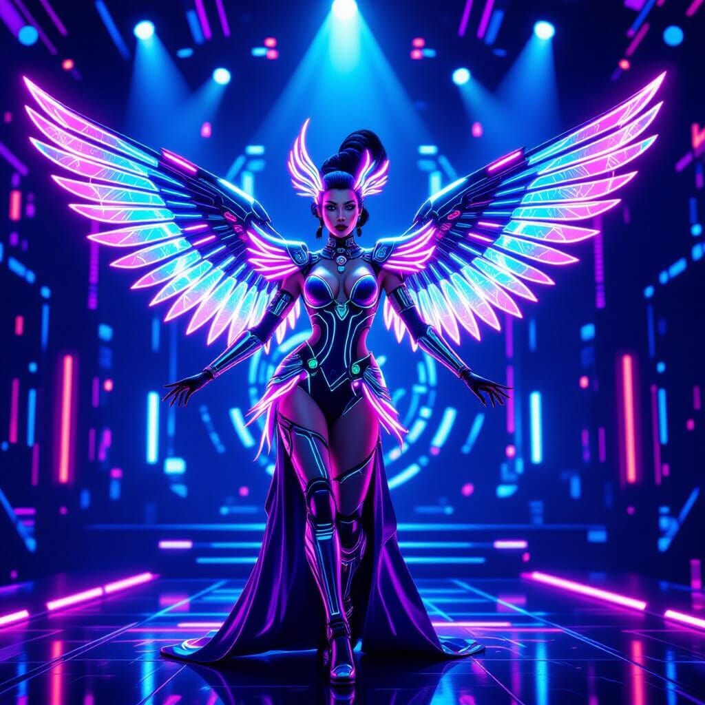 Cybernetic Showgirl Performance in Cyberpunk Style