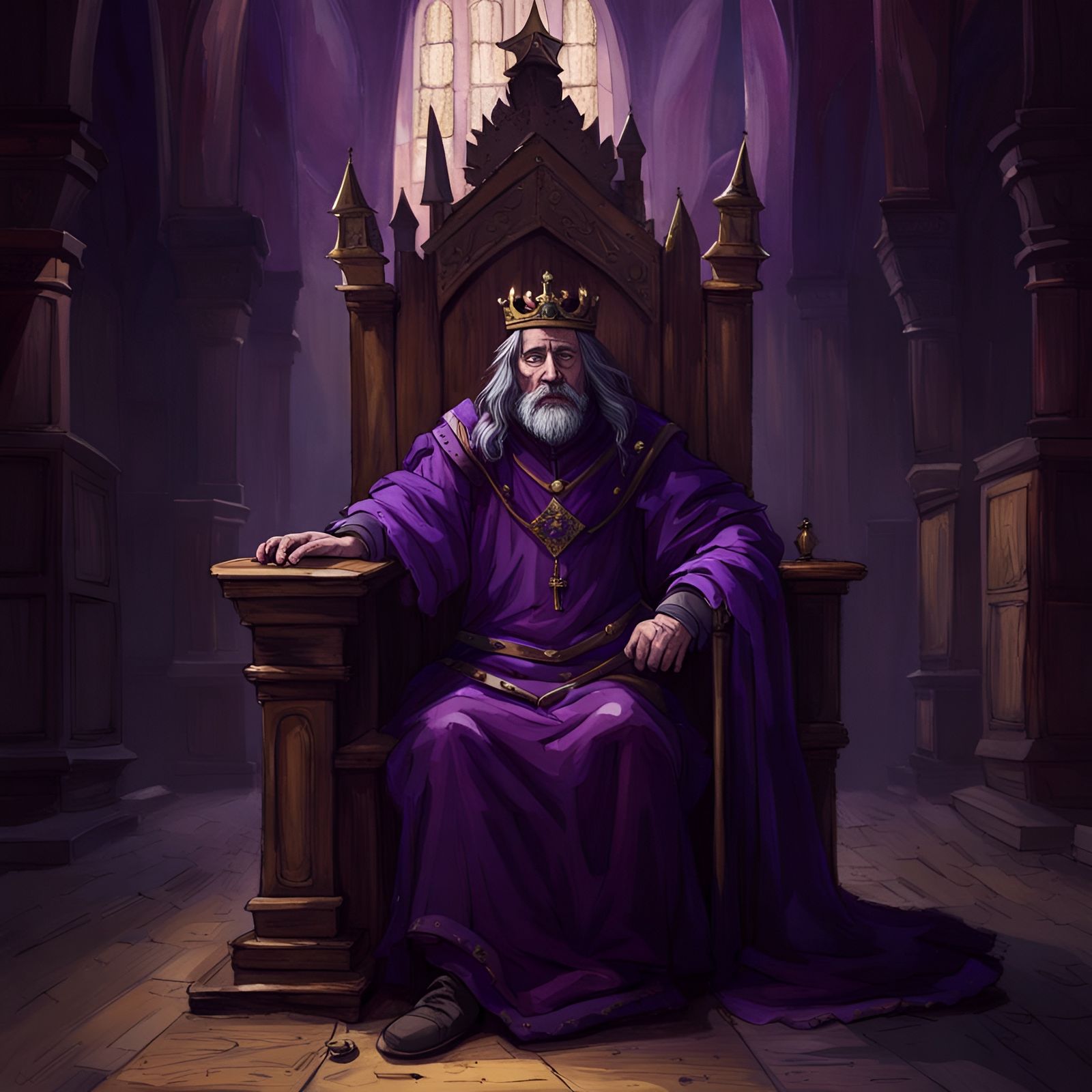 Haggard King on Throne in Grand Castle Hall