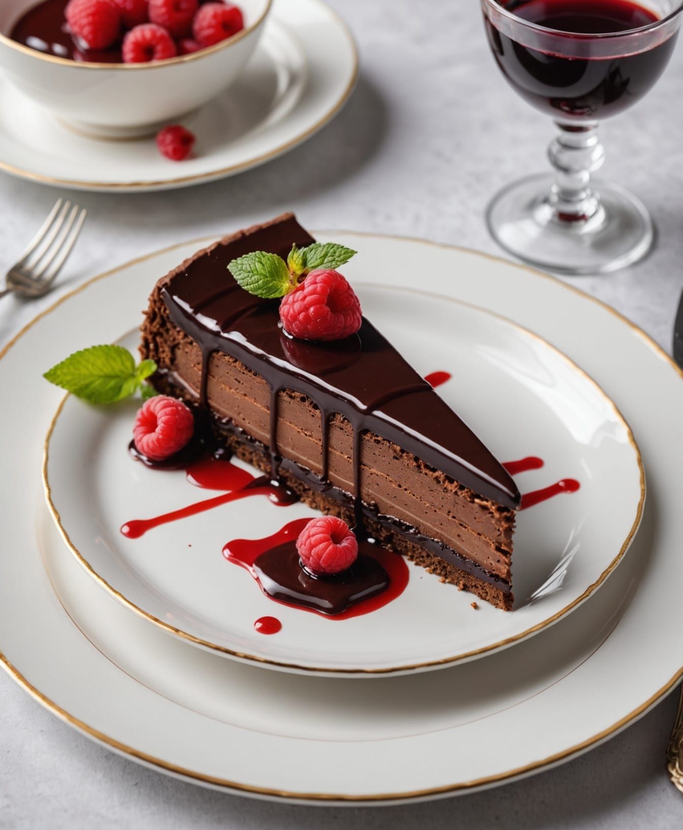 Chocolate Ganache Torte with Raspberry Coulis
