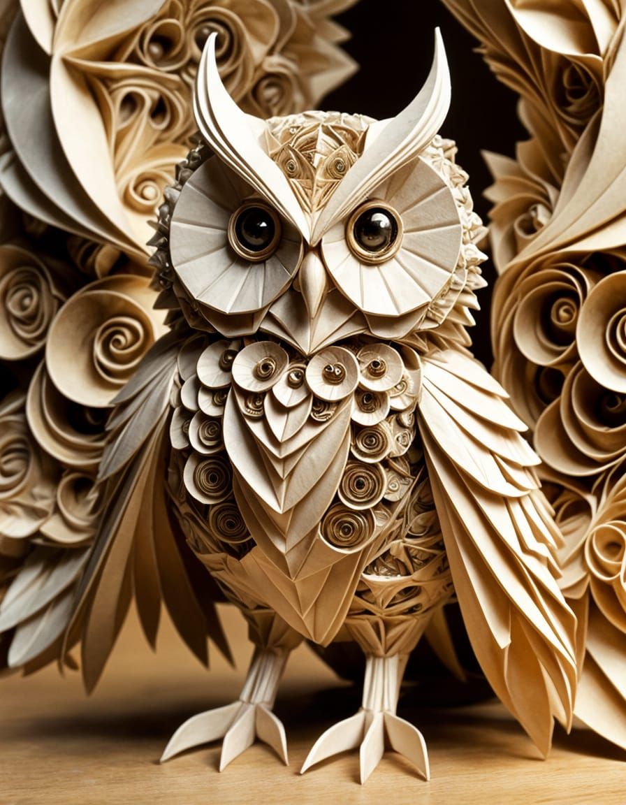 Intricate Origami Owl with Fractal Details