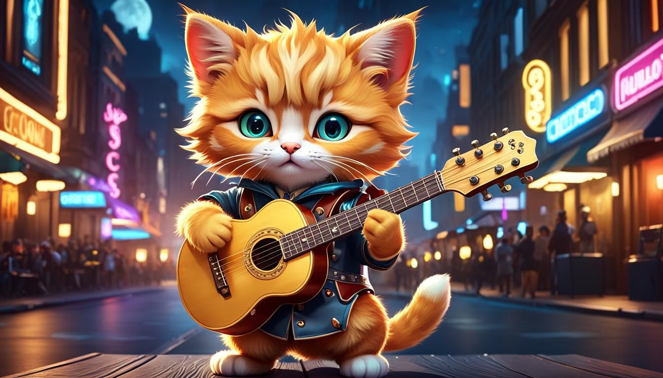 Chibi Kitten Musician in Artgerm Style