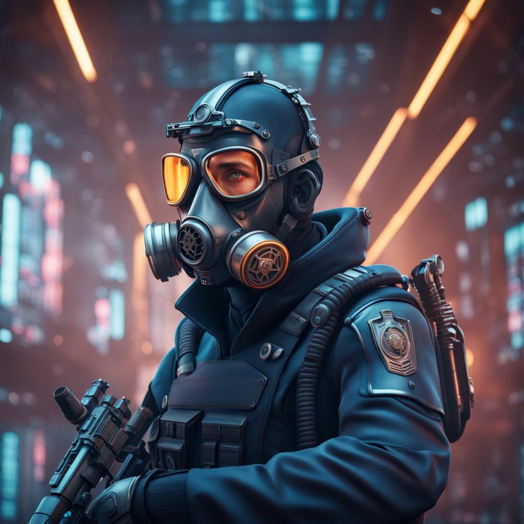 Cyborg Police Officer in Cyberpunk Setting