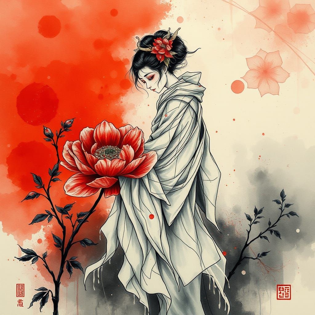 Ethereal Yurei-Geisha in Watercolor Style