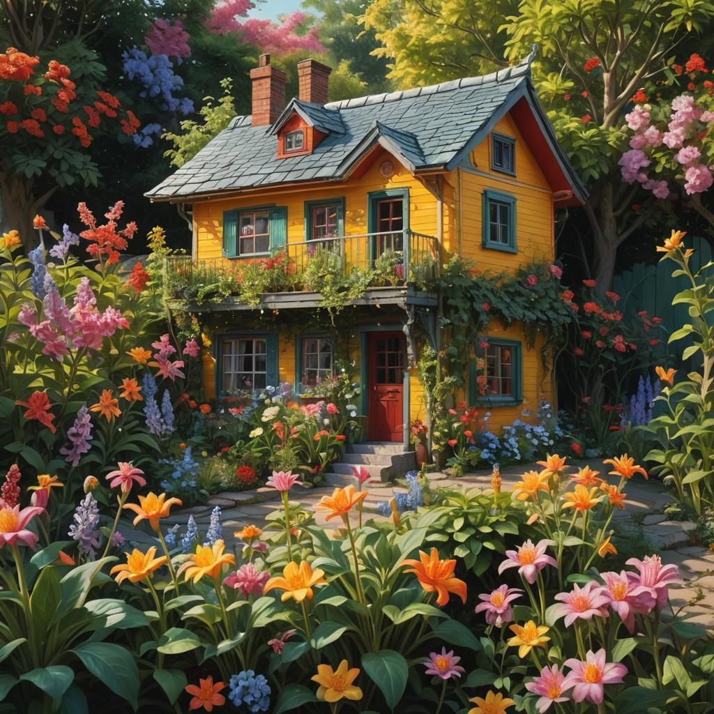 Miniature Honeysuckle House in Hyperrealistic Splash Art