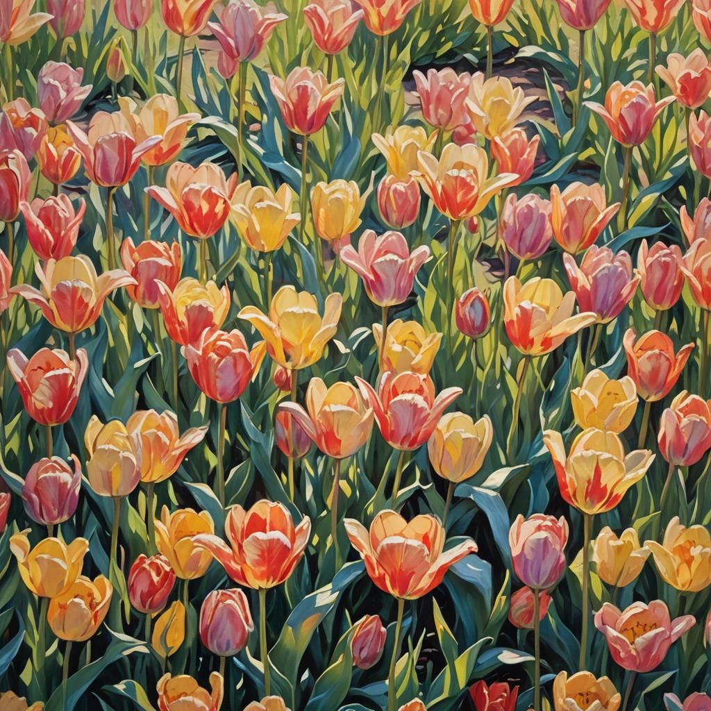 Impressionist Tulips in Sunlight: A Monet-Inspired Painting