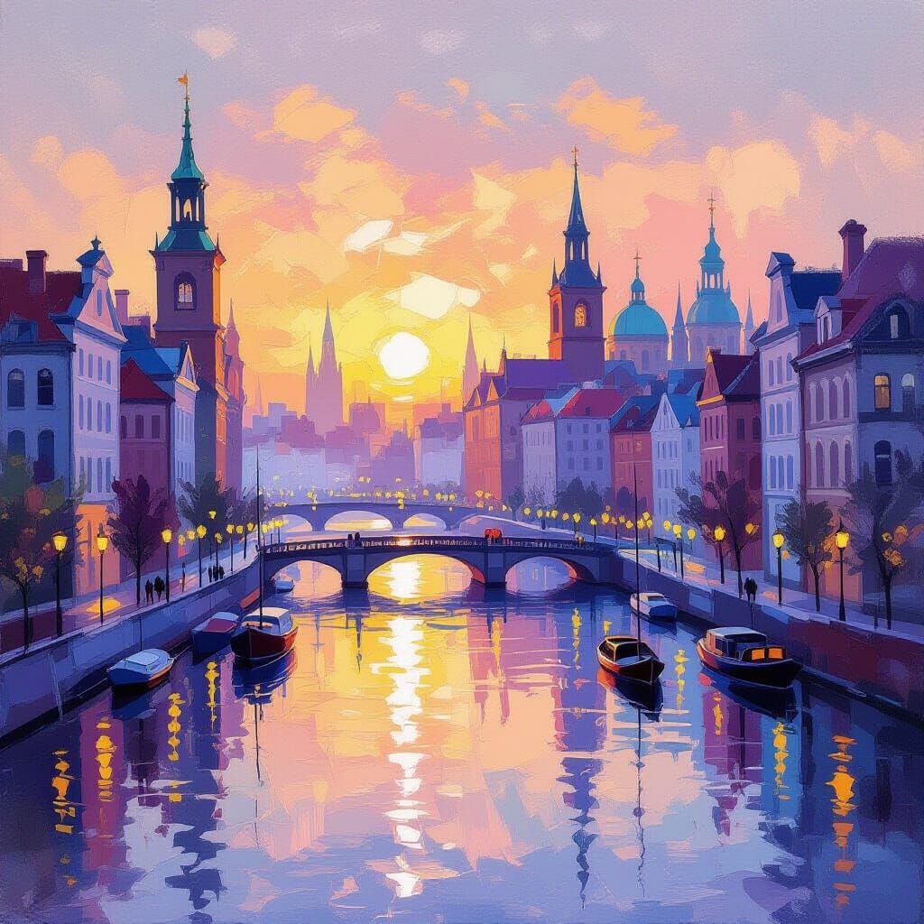 Impressionistic Cityscape at Dawn in Soft Light