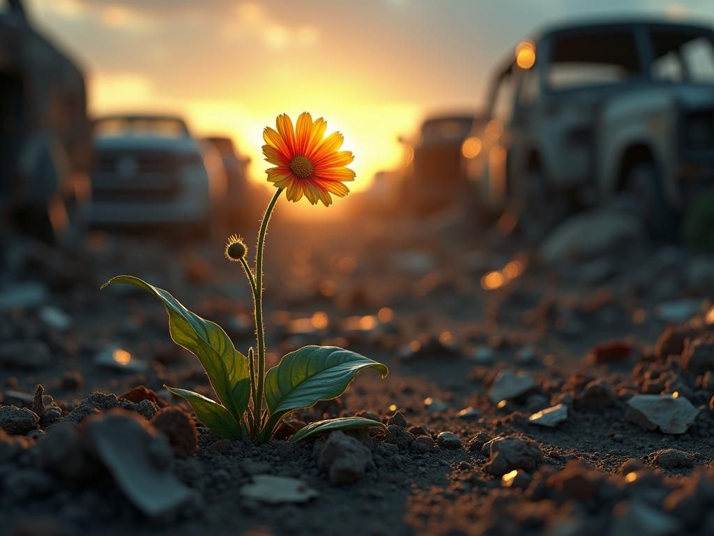 Flower in Junkyard: Ethereal Digital Painting