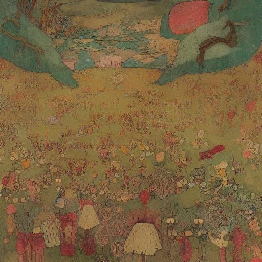 Fantastic Scene in Naive Art Style