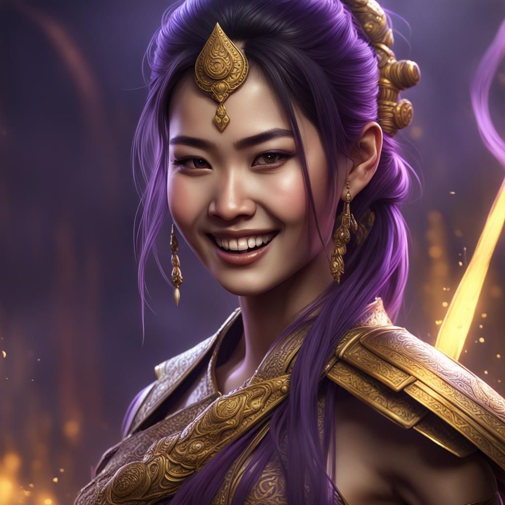 Thai Woman Fighter in Dark Fantasy Style