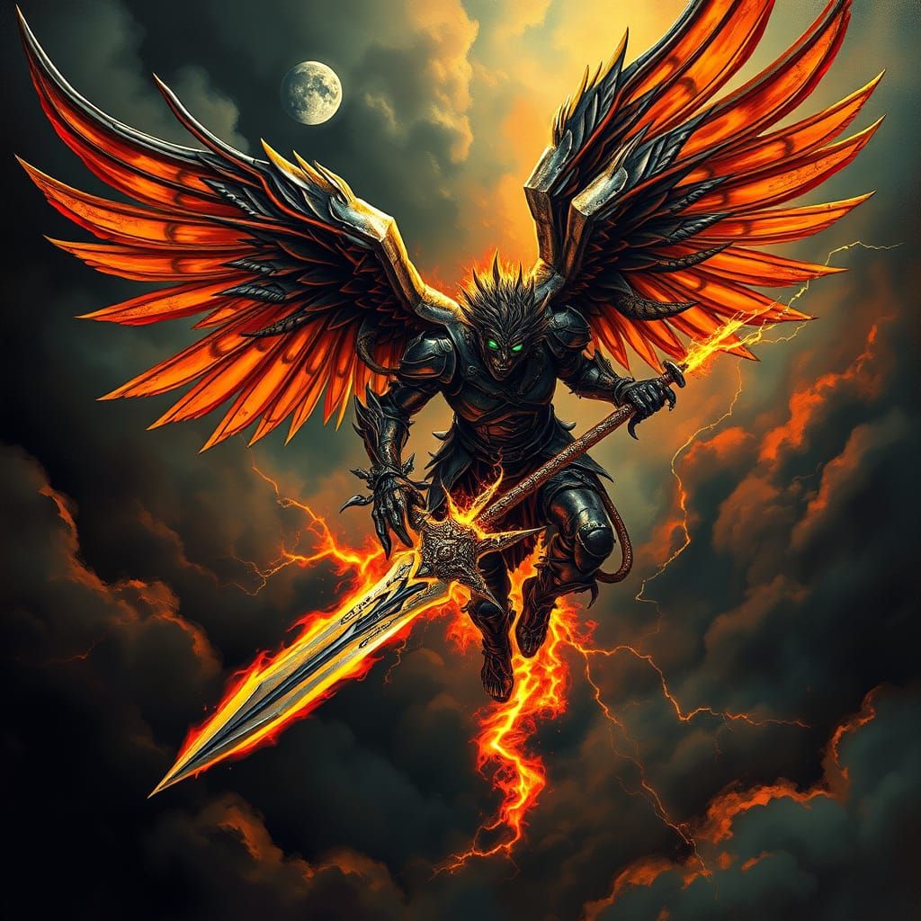 Gothic Metal Angel Descends in Fiery Baroque Style