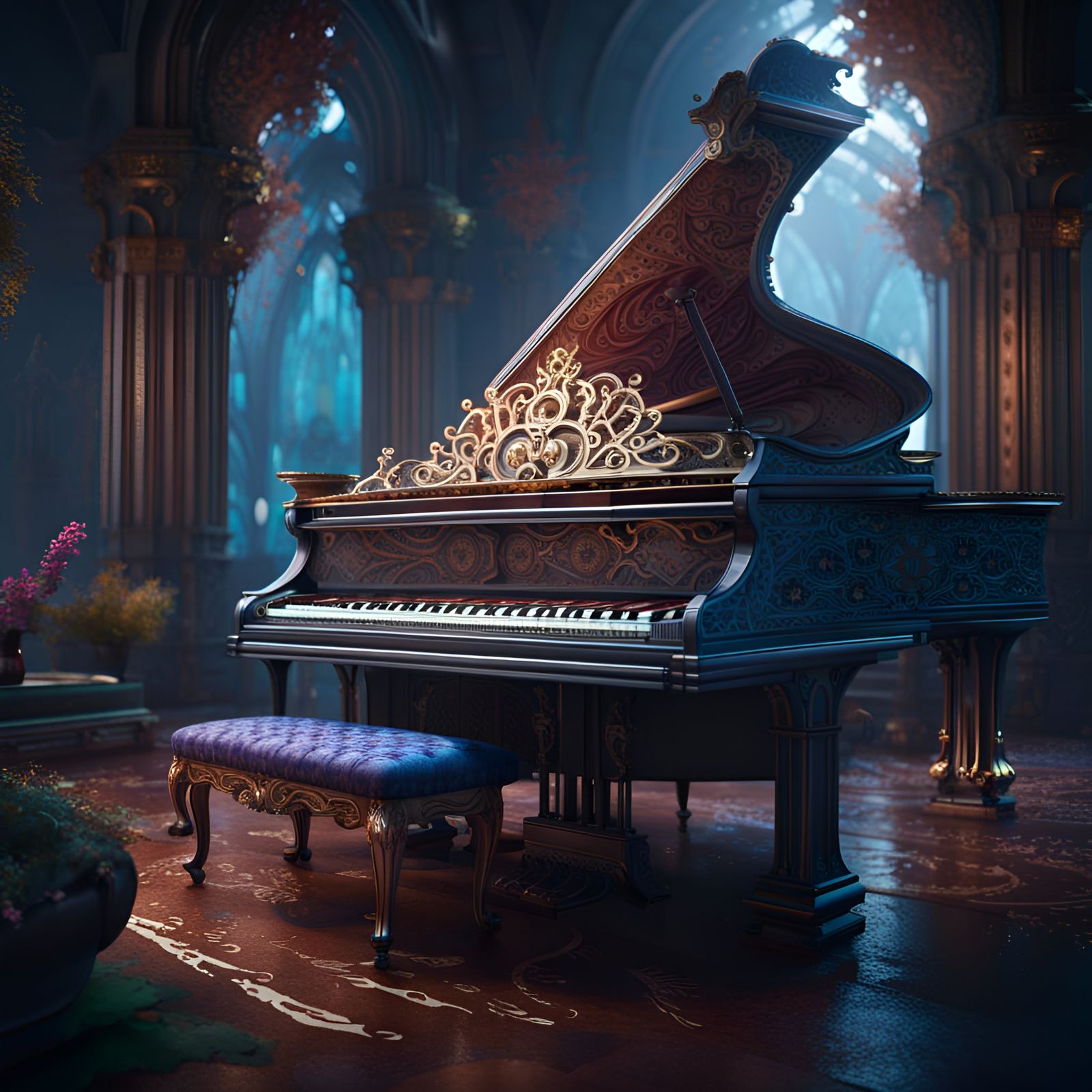 Fantastical Piano in Detailed Matte Painting