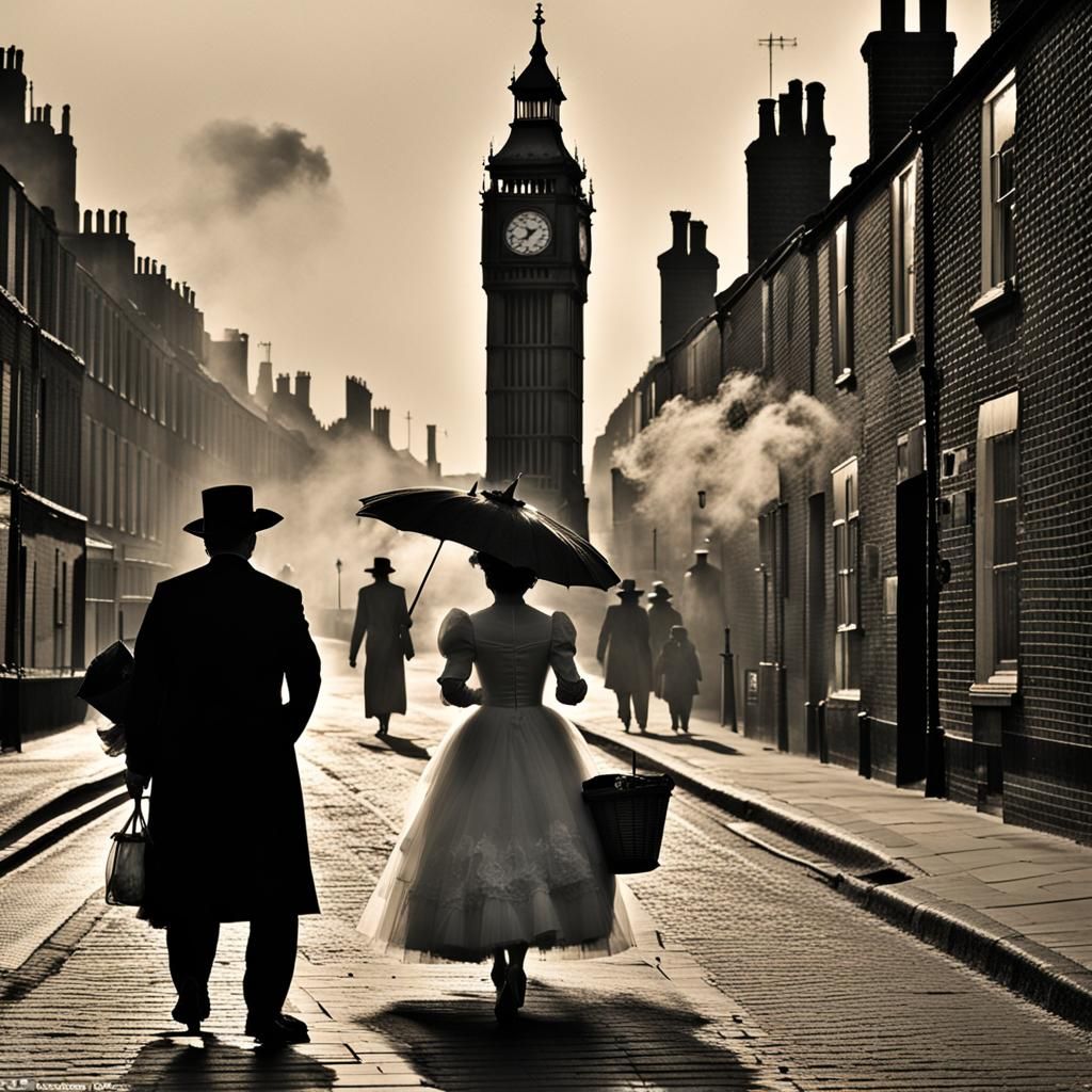 Victorian London Street Scene with Fog