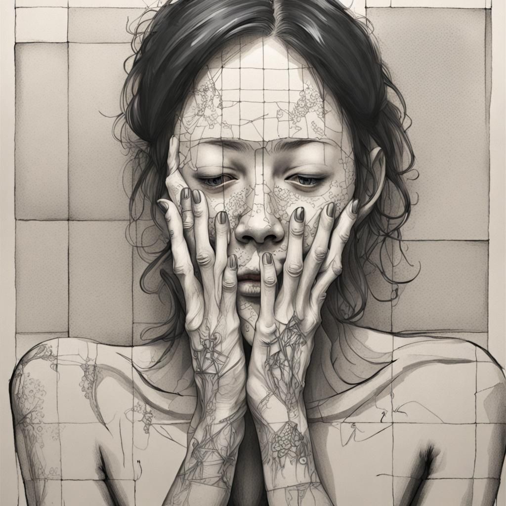 Stylish Woman in Pub: Mixed-Media Portrait