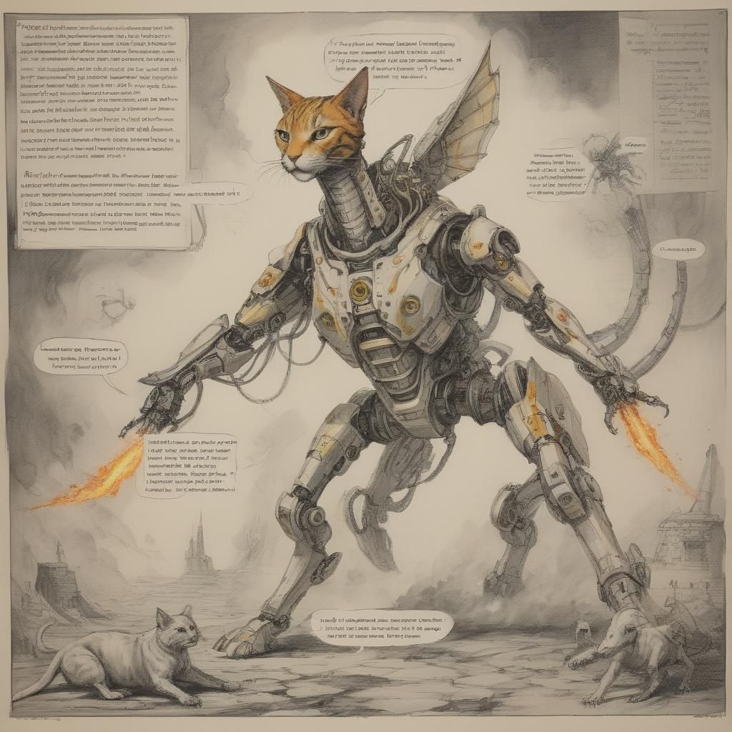 Surreal Cybernetic Myth with Angels and Robots