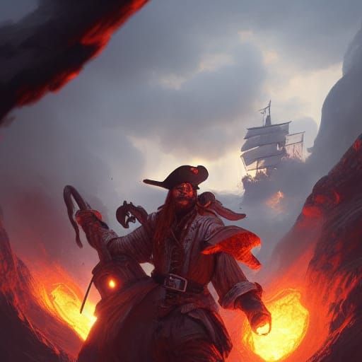 Pirate Crew vs Kraken in Lava Sea