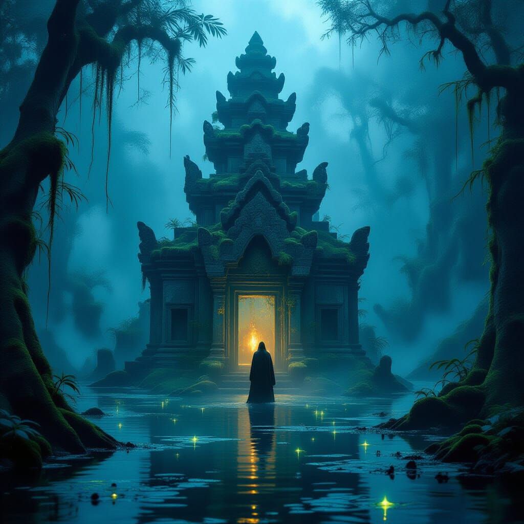 Mysterious Swamp Temple in Ethereal Glow