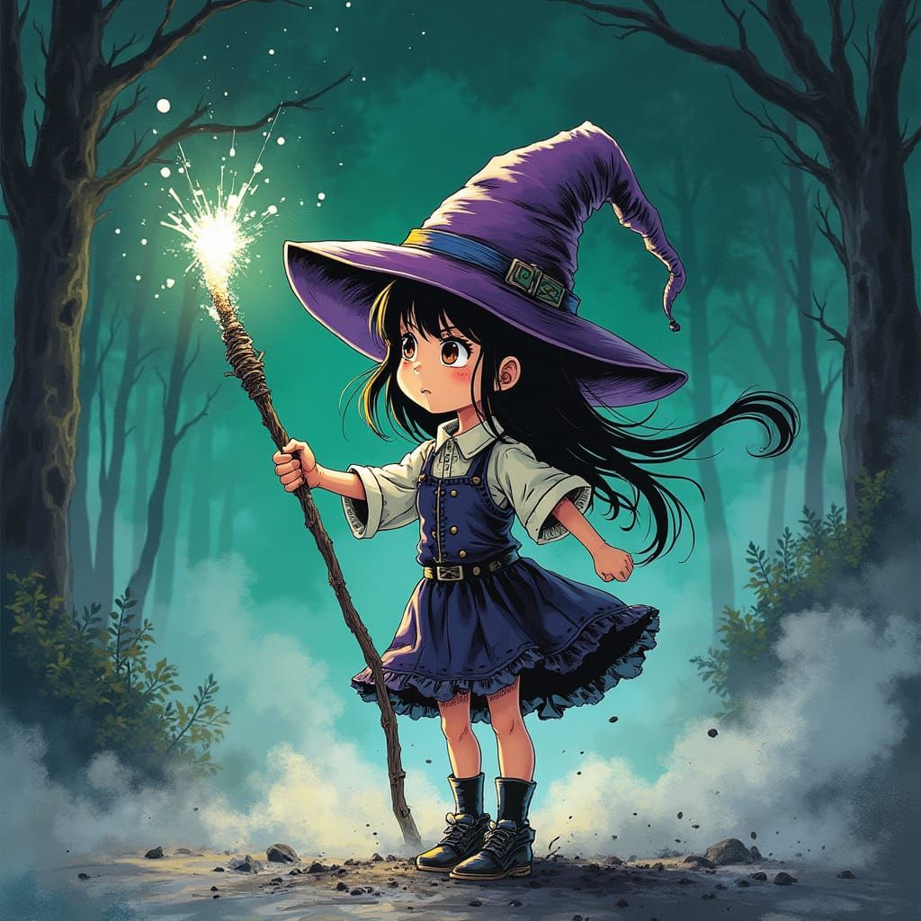 Magical Girl in Studio Ghibli Anime Style