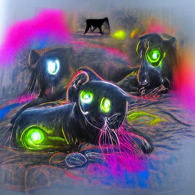 Glowing-Eyed Black Cat: Holographic Neon Renaissance