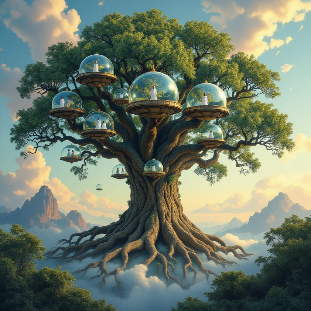 Cosmic Tree with Celestial Observatories: Surreal Matte Pain...