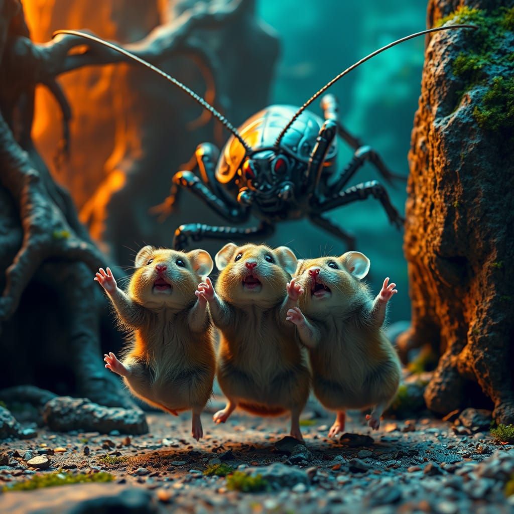 Frightened Hamsters Flee from a Menacing Cockroach in a Fant...
