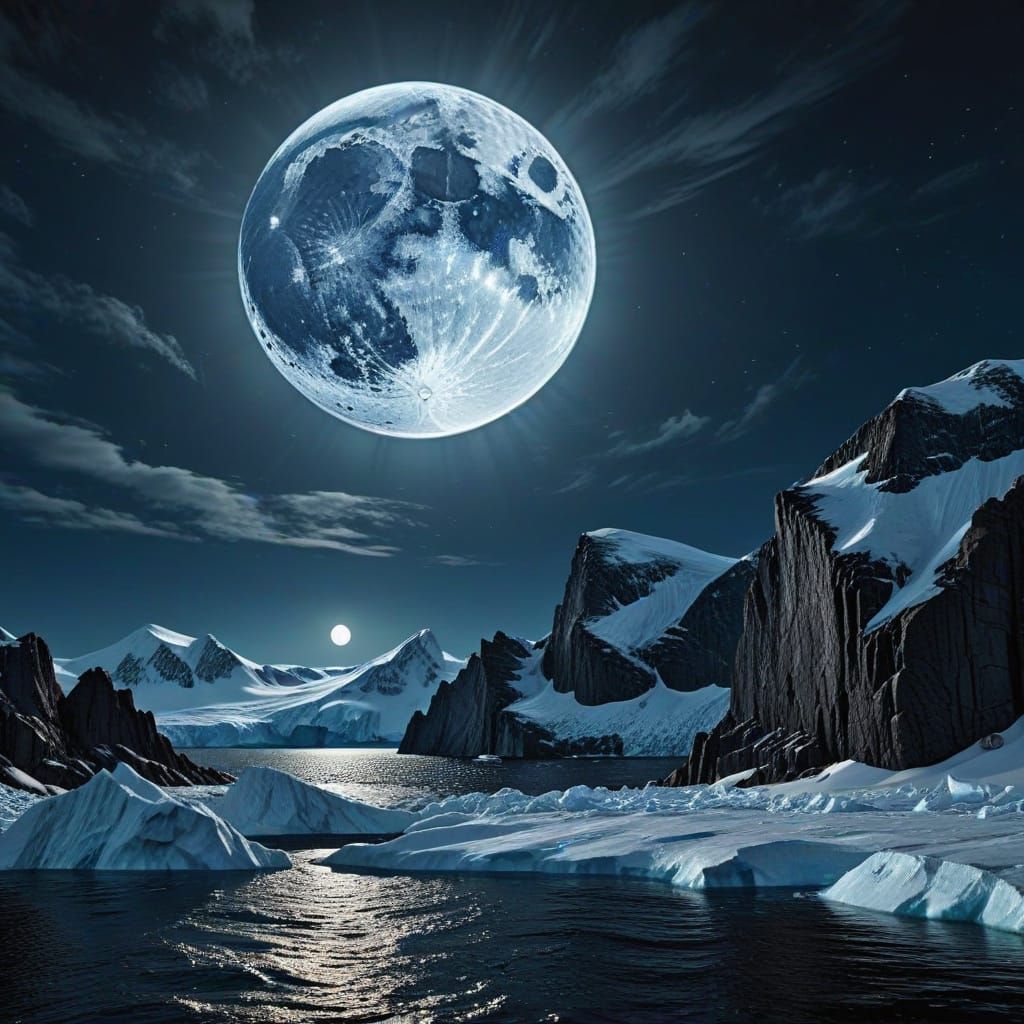 Full Moon Over Antarctica: Hyperrealistic Digital Art