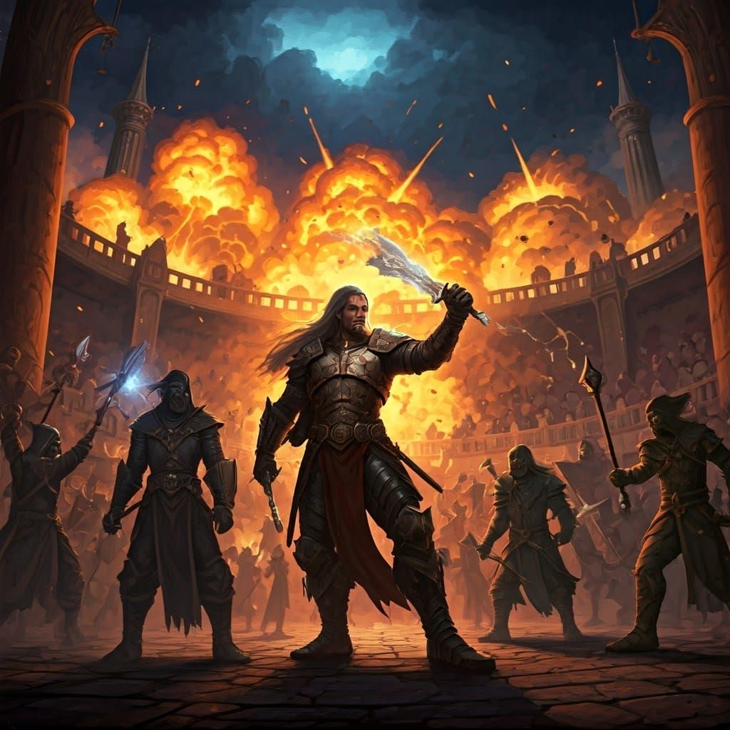 Epic Dungeons & Dragons Battle Scene in a Mythic Arena