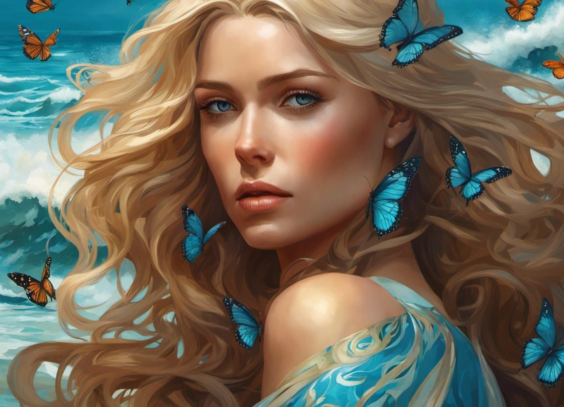 Ocean Goddess Portrait in Art Nouveau Style