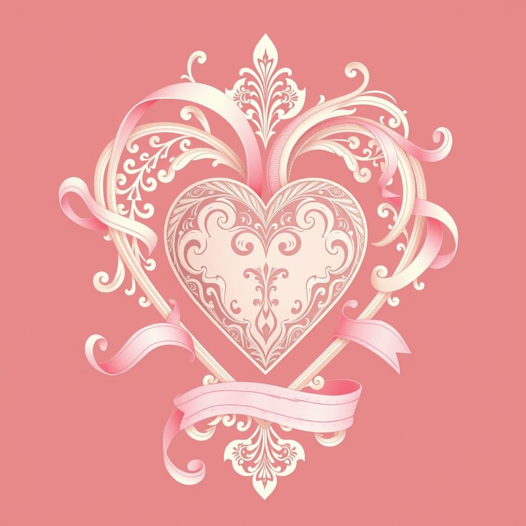 K-Pop Logo with Heart, Lace, and Art Nouveau Details